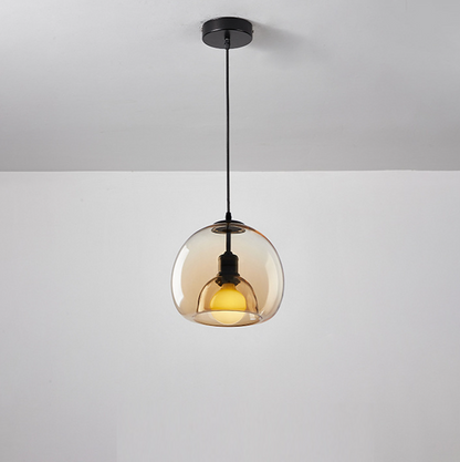 Spherical Glass Pendant Light Modern Double-Layer Globe Smoke & Amber Hanging Lamp