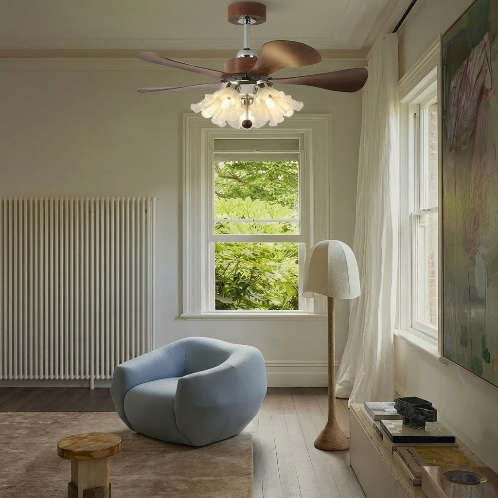Modern Wooden Ceiling Fan with Light | 34/42 Inch LED Fan with Glass Shades