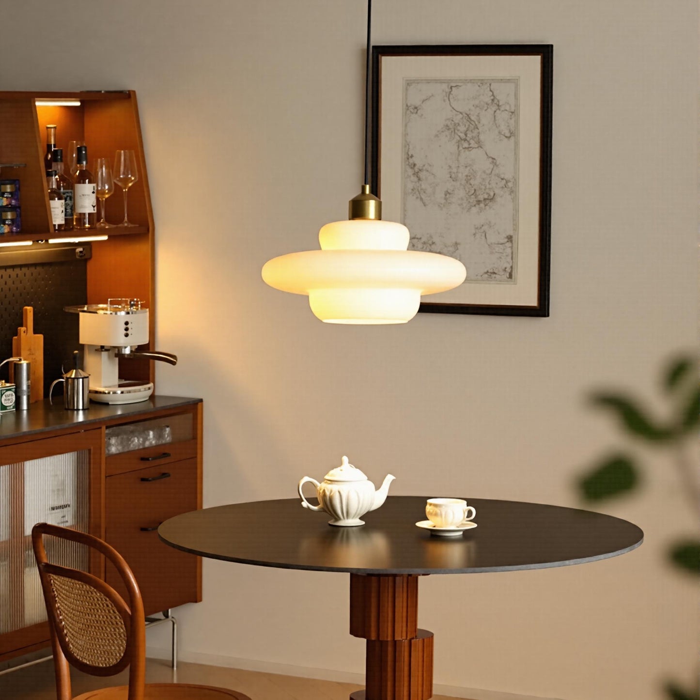 Mid Century Milk White Glass Pendant Light Fixture-[Modern pendant lighting for bedroom and living space]-Demolights UK