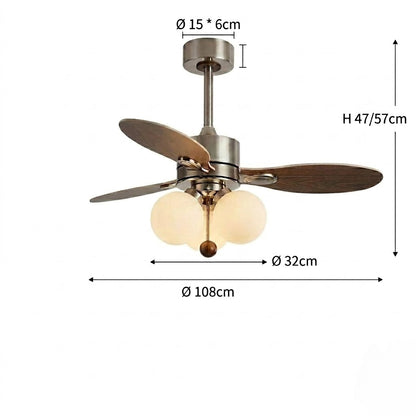 Modern Style Ceiling Fan with Light Iron & Glass Shades for Bedroom