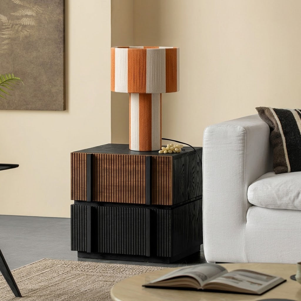 Modern Striped Cotton Cord Table Lamp – Decorative Bedside Light