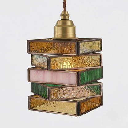Handcrafted Vintage Geometric Stained Glass Pendant Light