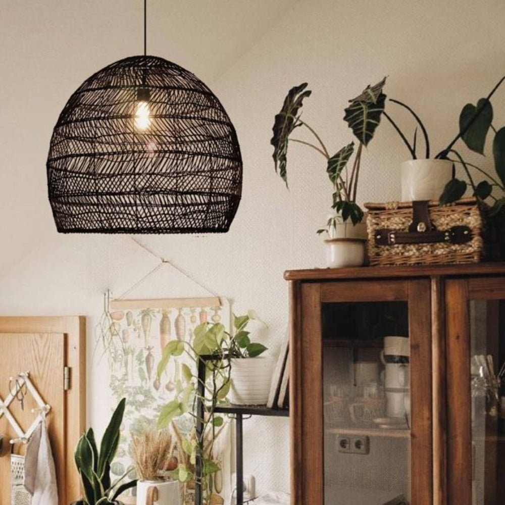 Basket Rattan Woven Pendant Light Shades Black