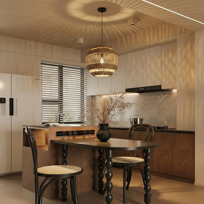 Hand-Woven Rattan Pendant Light - Modern Boho Coastal Ceiling Fixture