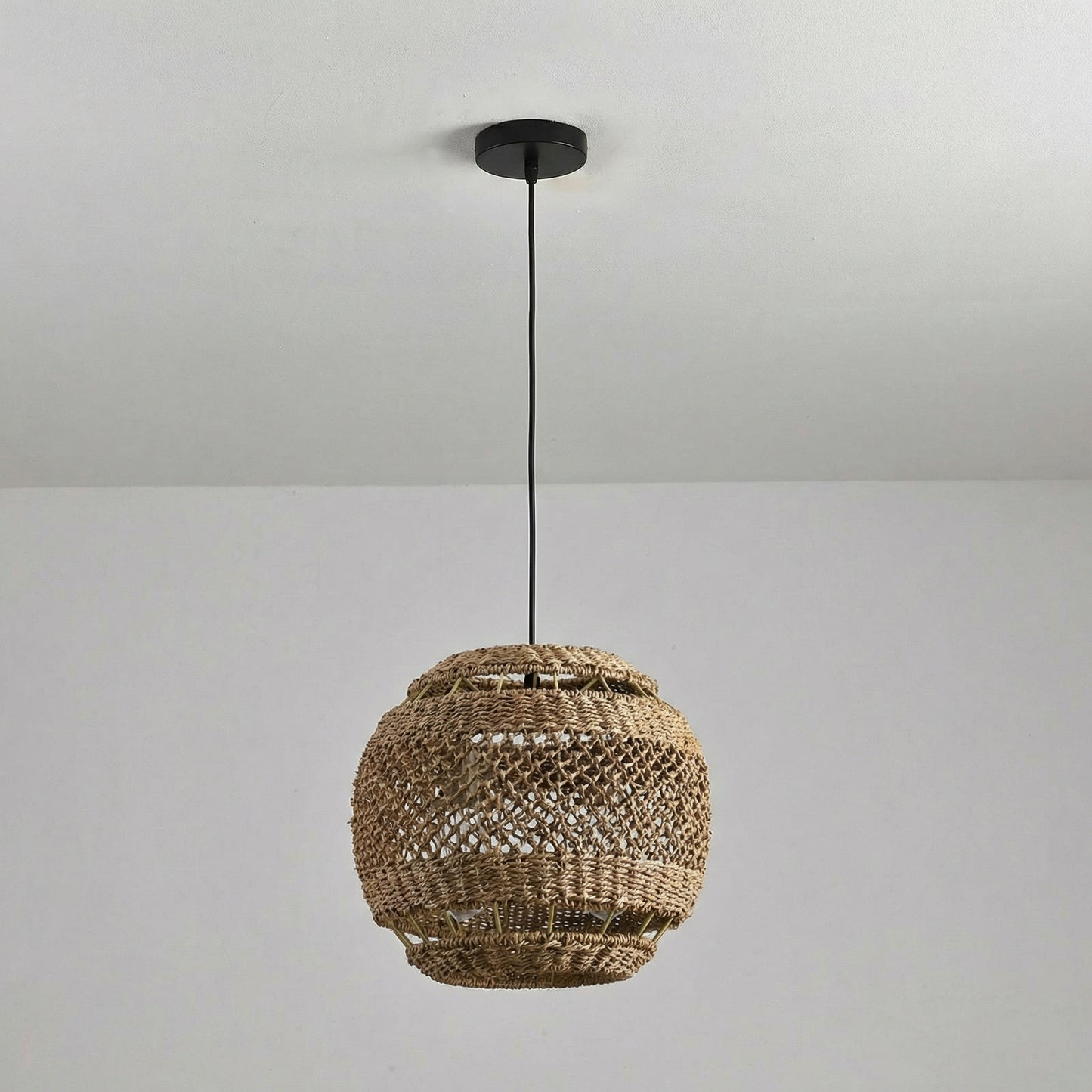 Hand-Woven Rattan Pendant Light - Modern Boho Coastal Ceiling Fixture