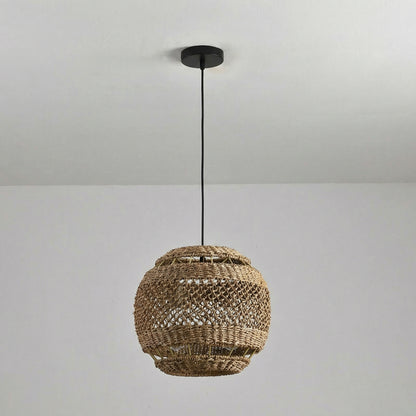 Hand-Woven Rattan Pendant Light - Modern Boho Coastal Ceiling Fixture