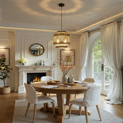 Hand-Woven Rattan Pendant Light - Modern Boho Coastal Ceiling Fixture