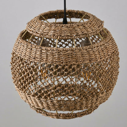 Hand-Woven Rattan Pendant Light - Modern Boho Coastal Ceiling Fixture