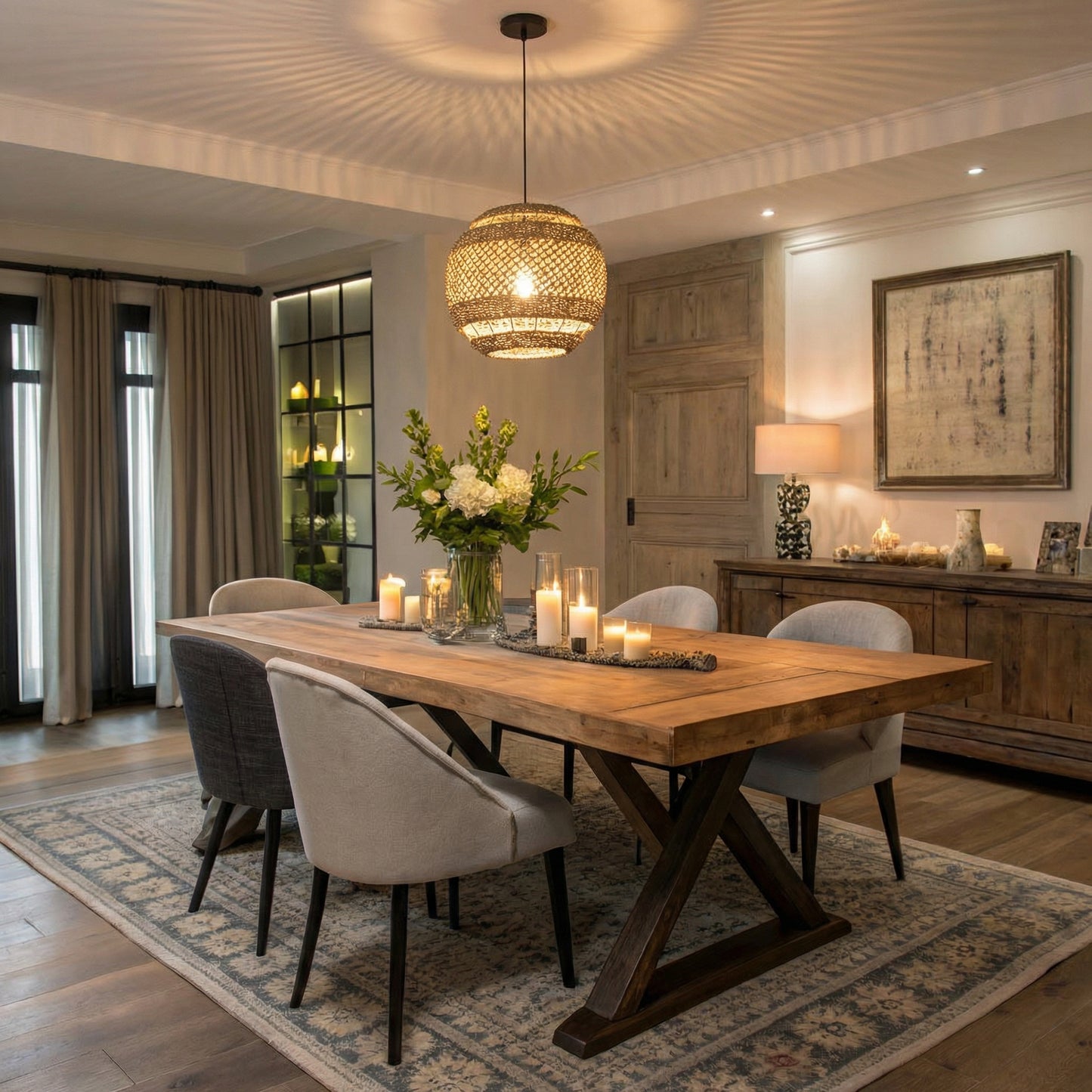 Hand-Woven Rattan Pendant Light - Modern Boho Coastal Ceiling Fixture