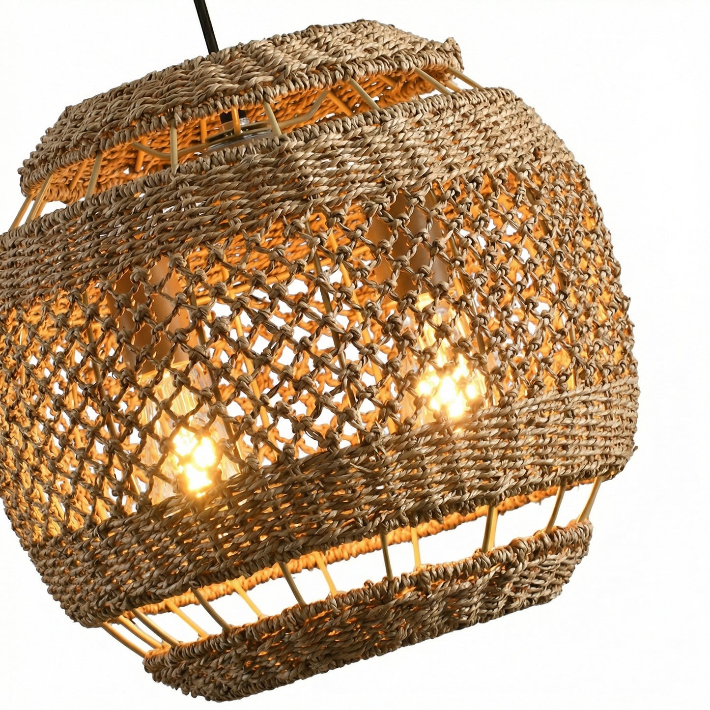 Hand-Woven Rattan Pendant Light - Modern Boho Coastal Ceiling Fixture