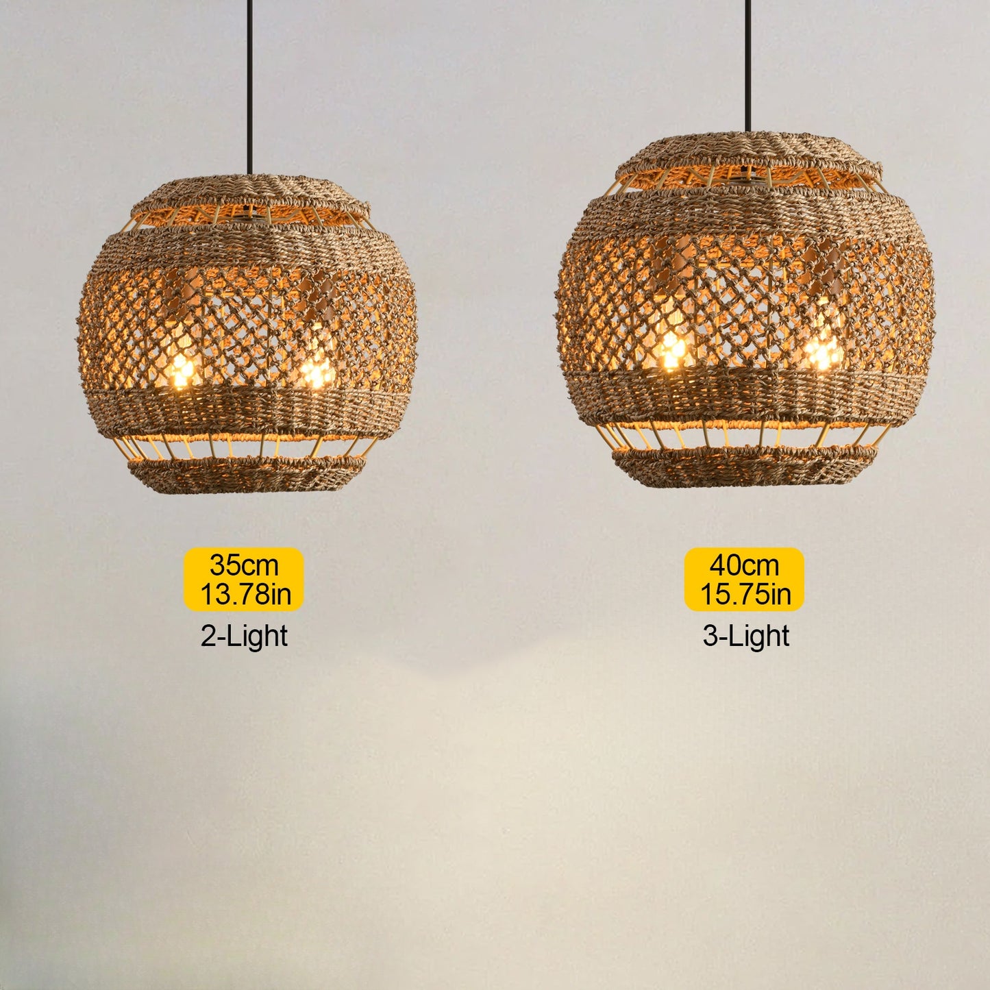 Hand-Woven Rattan Pendant Light - Modern Boho Coastal Ceiling Fixture
