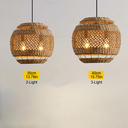 Hand-Woven Rattan Pendant Light - Modern Boho Coastal Ceiling Fixture