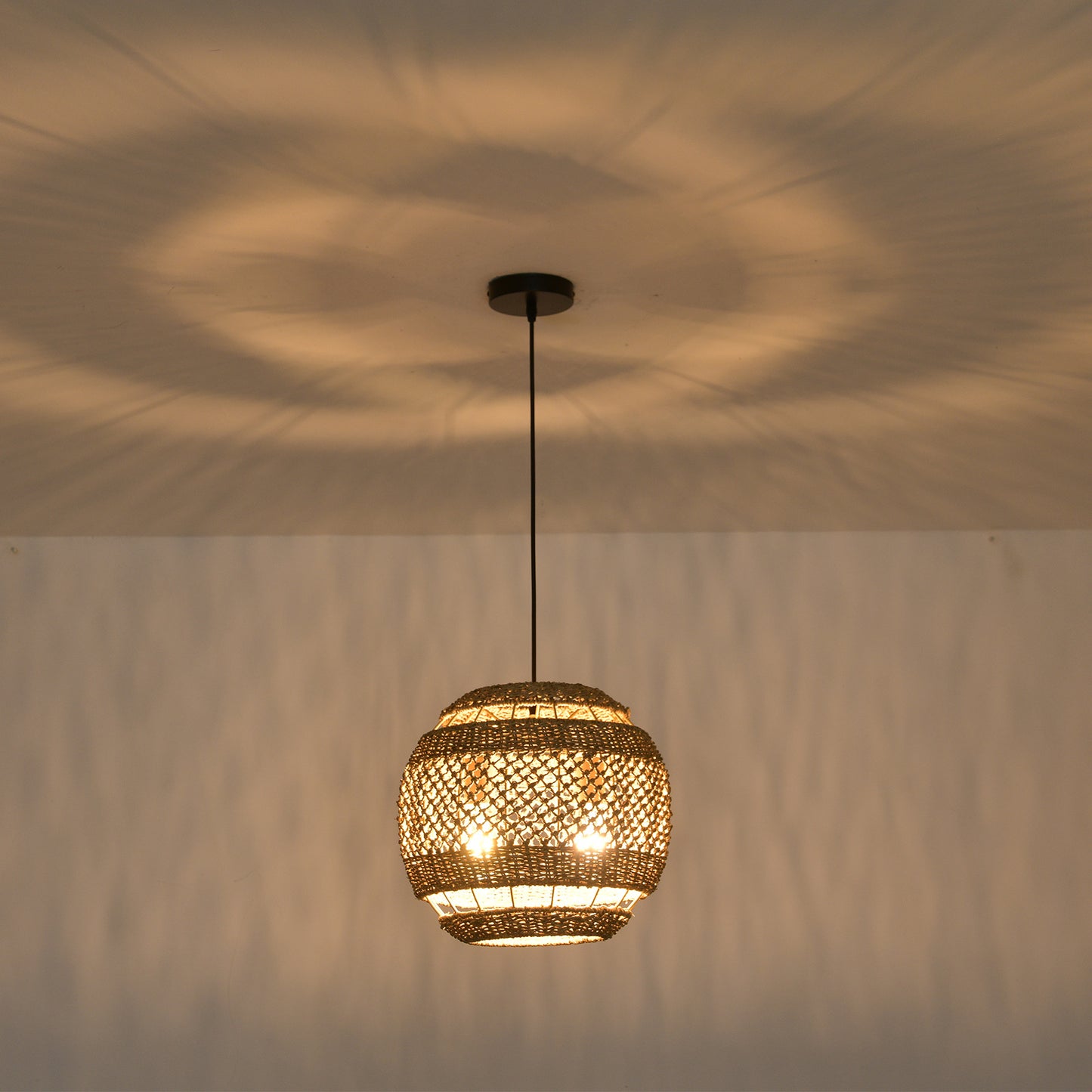 Hand-Woven Rattan Pendant Light - Modern Boho Coastal Ceiling Fixture