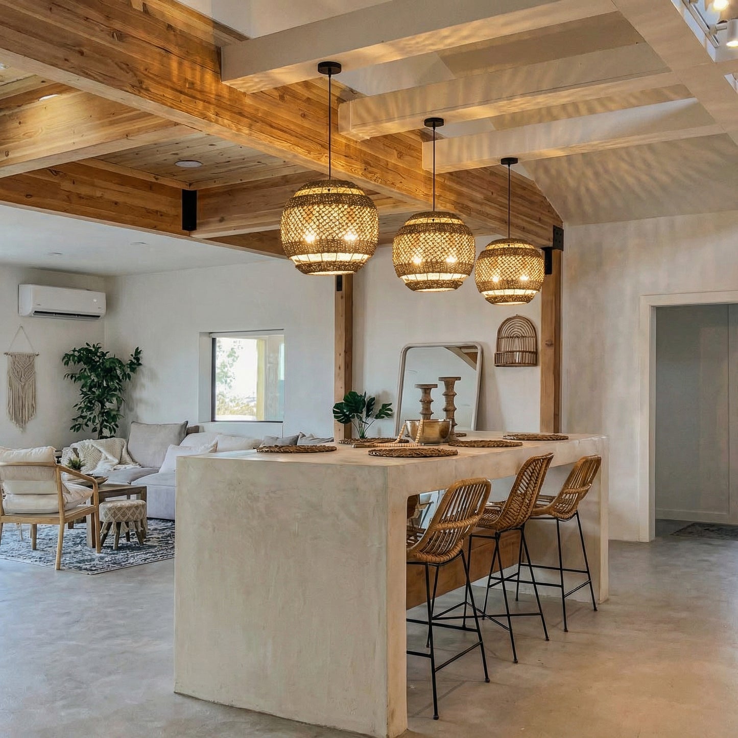 Hand-Woven Rattan Pendant Light - Modern Boho Coastal Ceiling Fixture