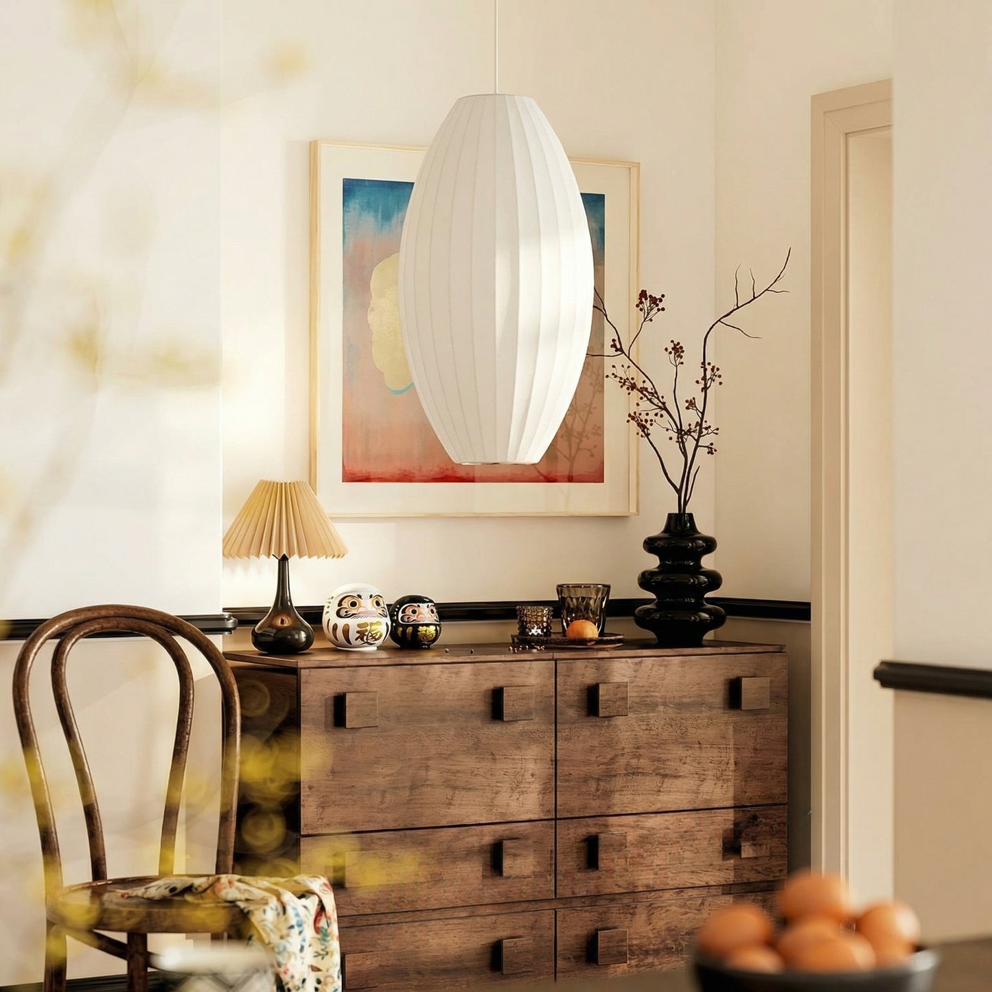 Mid-Century fabric Cocoon Pendant Light - Modern Cloud Bubble Shade Chandelier