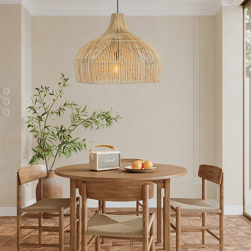 Hand-Woven Rattan Wicker Pendant Light - Japandi Gourd Chandelier