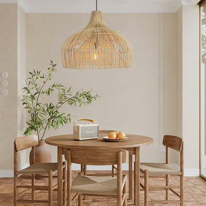 Hand-Woven Rattan Wicker Pendant Light - Japandi Gourd Chandelier