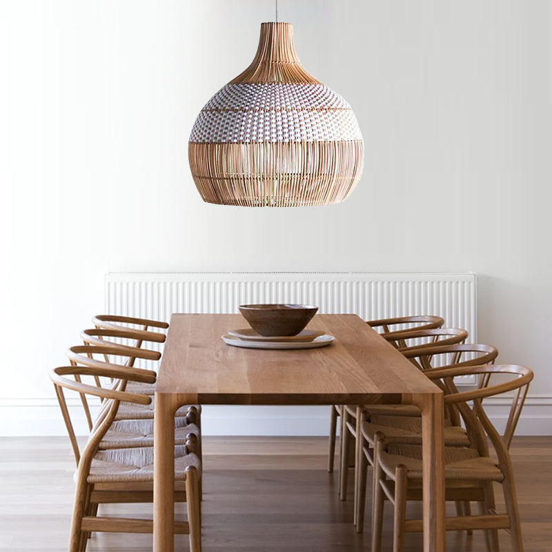 White Hand-Woven Rattan Pendant Light Woven Rattan Lampshade 30CM Small Boho Light