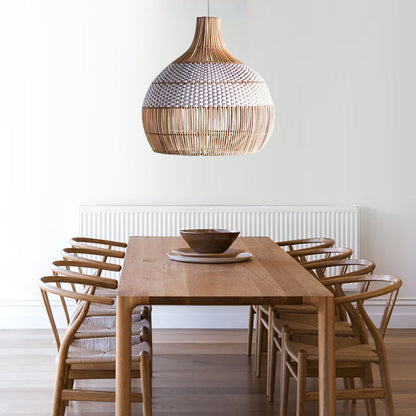 White Hand-Woven Rattan Pendant Light Woven Rattan Lampshade 30CM Small Boho Light
