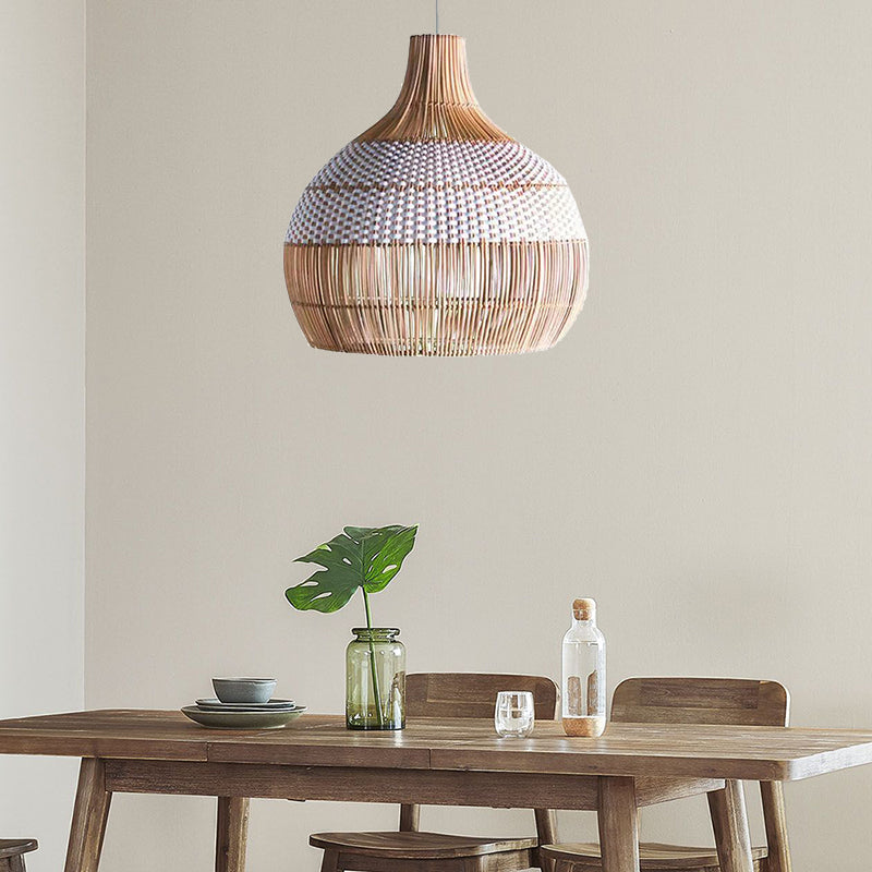 White Hand-Woven Rattan Pendant Light Woven Rattan Lampshade 30CM Small Boho Light