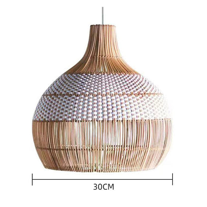 White Hand-Woven Rattan Pendant Light Woven Rattan Lampshade 30CM Small Boho Light