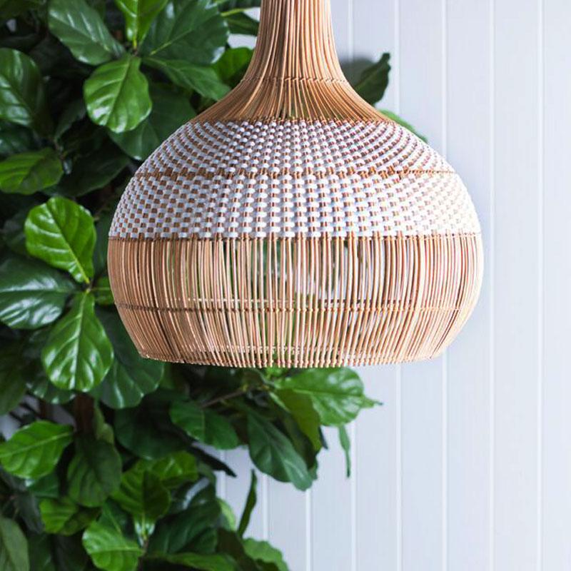 White Hand-Woven Rattan Pendant Light Woven Rattan Lampshade 30CM Small Boho Light