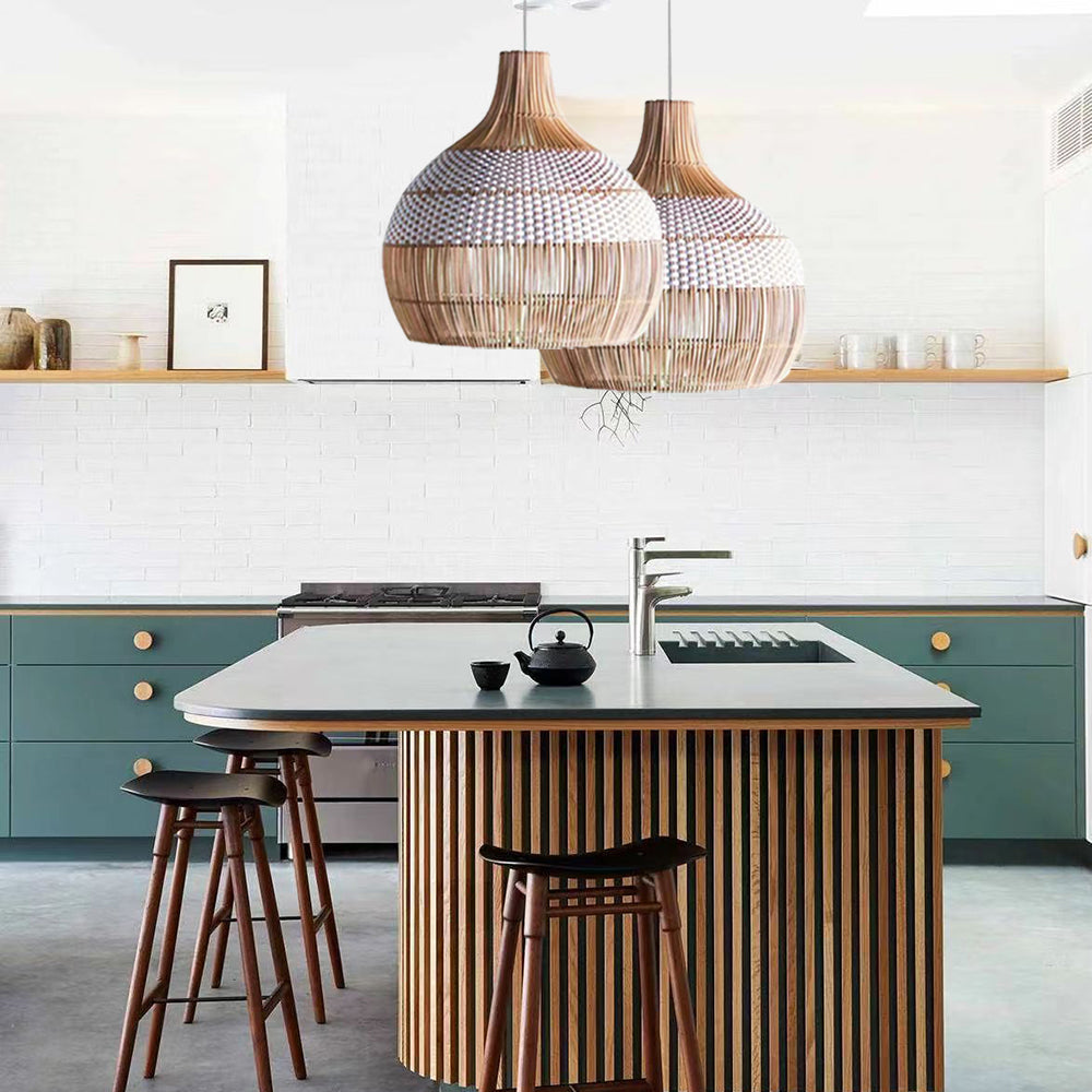 White Hand-Woven Rattan Pendant Light Woven Rattan Lampshade 30CM Small Boho Light