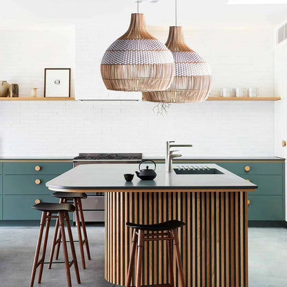 White Hand-Woven Rattan Pendant Light Woven Rattan Lampshade 30CM Small Boho Light