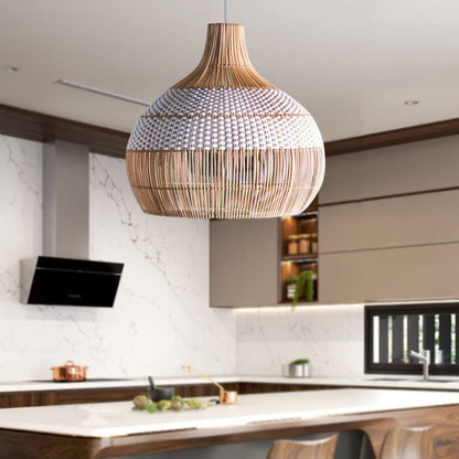 White Hand-Woven Rattan Pendant Light Woven Rattan Lampshade 30CM Small Boho Light