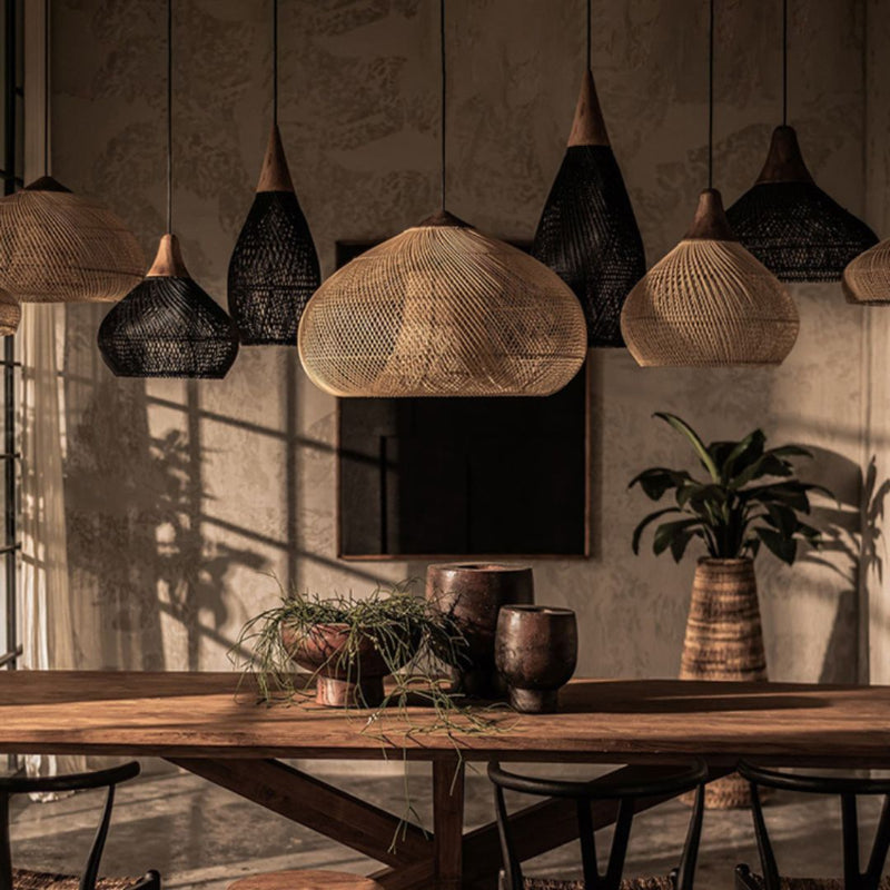 Vintage Pendant Light Rattan Drum Lampshade-[Modern pendant lighting for bedroom and living space]-Demolights UK