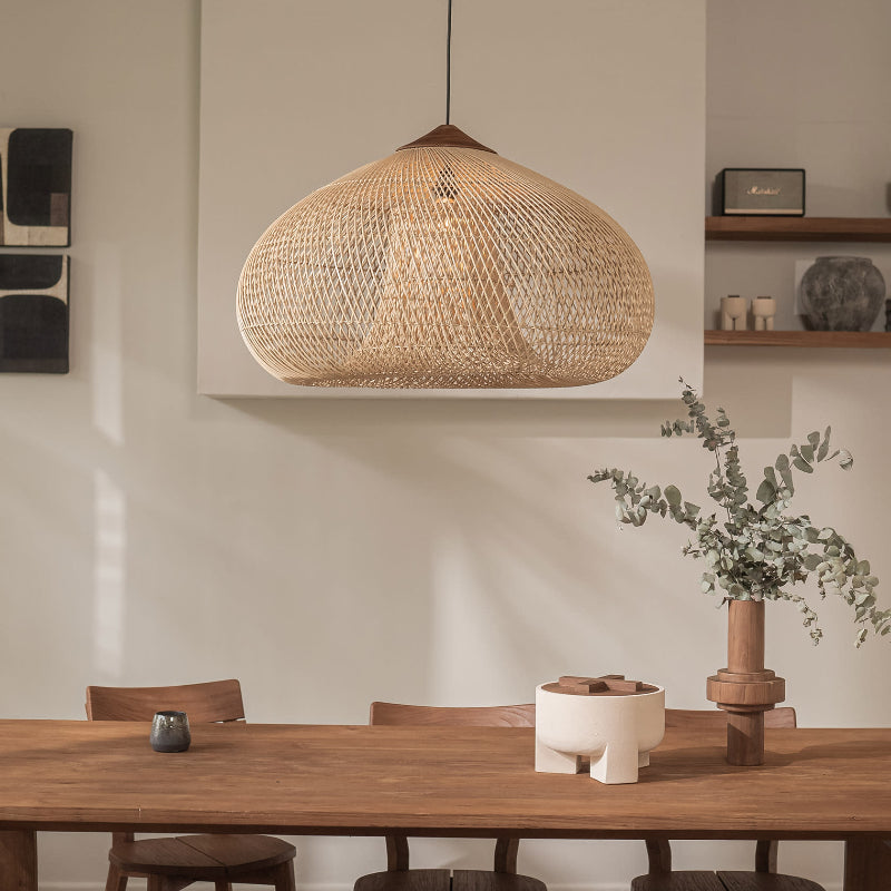 Vintage Pendant Light Rattan Drum Lampshade Hand-Woven Large Boho Basket Chandelier