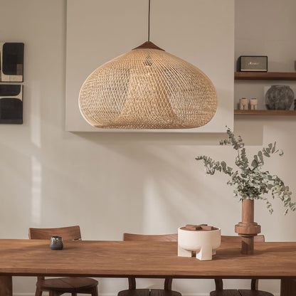 Vintage Pendant Light Rattan Drum Lampshade Hand-Woven Large Boho Basket Chandelier