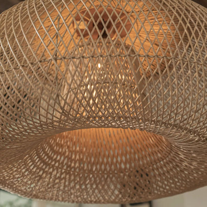 Vintage Pendant Light Rattan Drum Lampshade Hand-Woven Large Boho Basket Chandelier