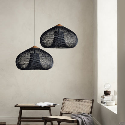 Vintage Pendant Light Rattan Drum Lampshade Hand-Woven Large Boho Basket Chandelier