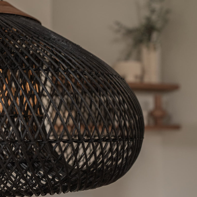 Vintage Pendant Light Rattan Drum Lampshade Hand-Woven Large Boho Basket Chandelier