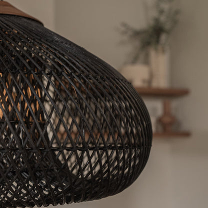 Vintage Pendant Light Rattan Drum Lampshade Hand-Woven Large Boho Basket Chandelier