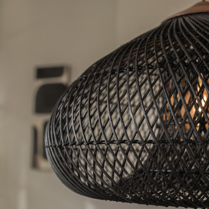 Vintage Pendant Light Rattan Drum Lampshade Hand-Woven Large Boho Basket Chandelier