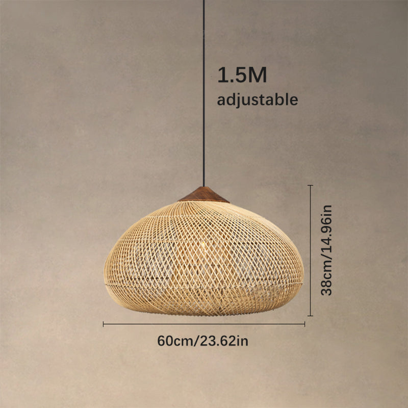 Vintage Pendant Light Rattan Drum Lampshade Hand-Woven Large Boho Basket Chandelier