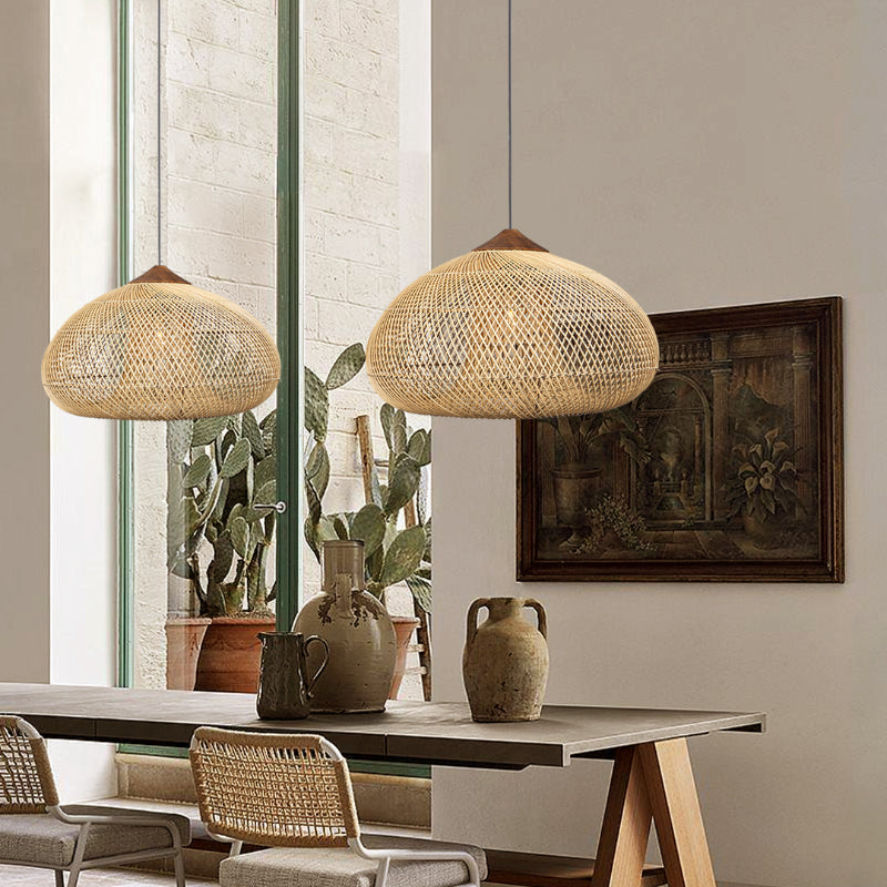 Vintage Pendant Light Rattan Drum Lampshade Hand-Woven Large Boho Basket Chandelier