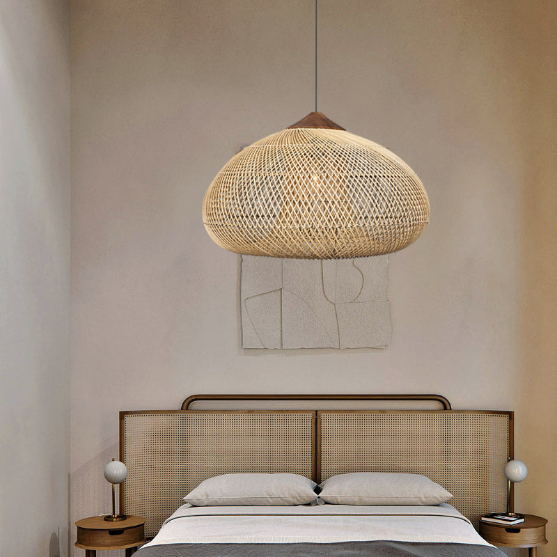 Vintage Pendant Light Rattan Drum Lampshade Hand-Woven Large Boho Basket Chandelier