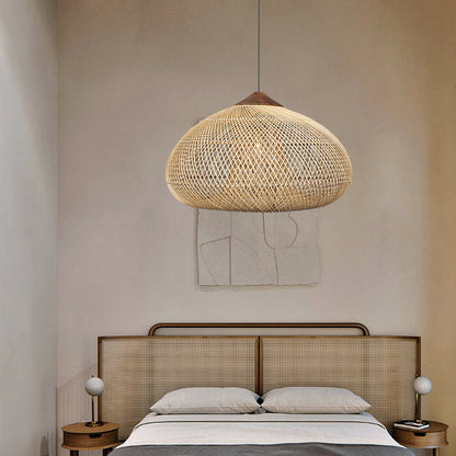 Vintage Pendant Light Rattan Drum Lampshade Hand-Woven Large Boho Basket Chandelier