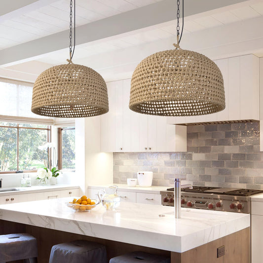 Retro Pendant Lights Hemp Rope Woven Lampshade-[Modern pendant lighting for bedroom and living space]-Demolights UK