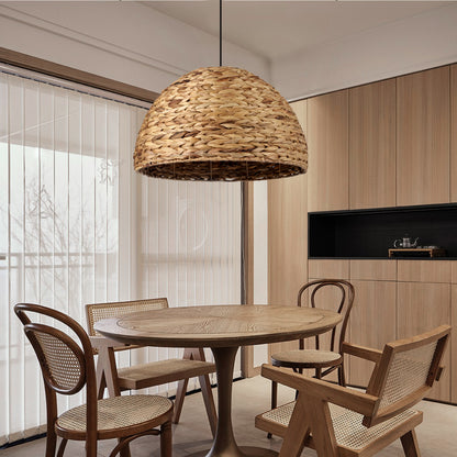 Retro Semicircle Straw Rattan Dining Room Hanging Lampshade