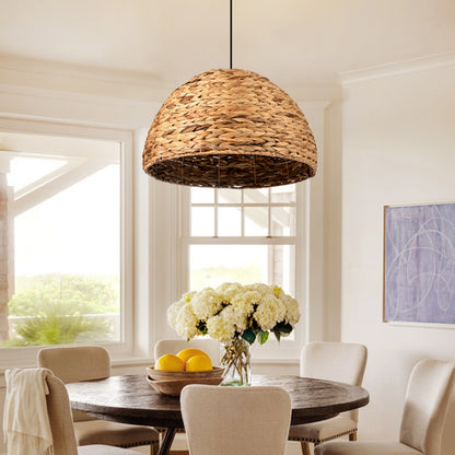 Retro Semicircle Straw Rattan Dining Room Hanging Lampshade