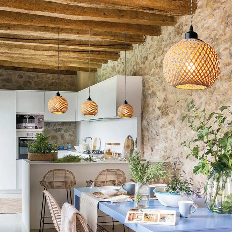 Minimal Bamboo Woven Kitchen Island Hanging Lamp