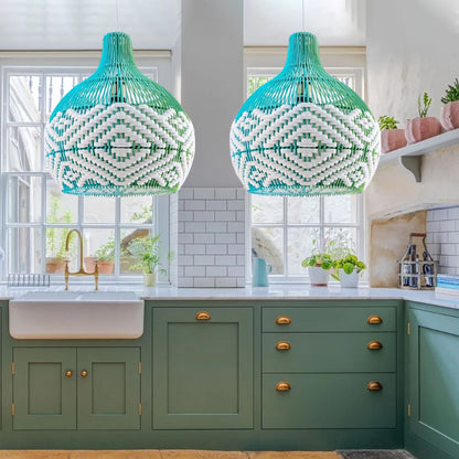 Sapphire Cove Rattan Pendant Light Interior Hanging Lamp-[Modern pendant lighting for bedroom and living space]-Demolights UK