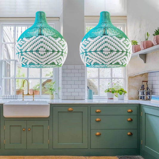Sapphire Cove Rattan Pendant Light Interior Hanging Lamp-[Modern pendant lighting for bedroom and living space]-Demolights UK