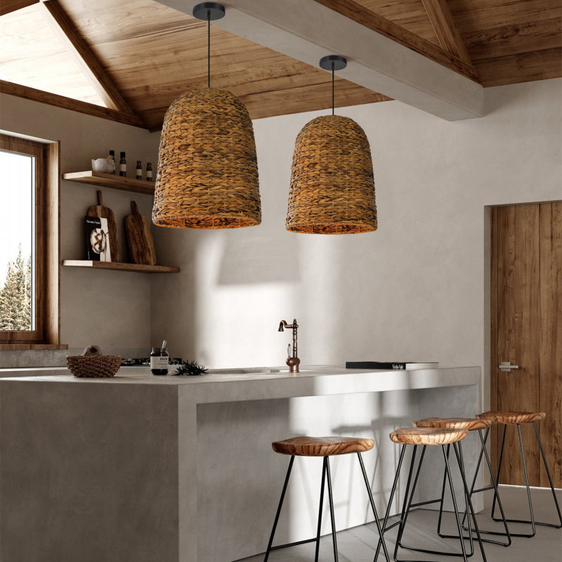 Kitchen Island Chandelier Hand-woven Rattan Pendant Lampshade
