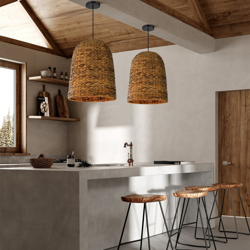 Kitchen Island Chandelier Hand-woven Rattan Pendant Lampshade-[Modern pendant lighting for bedroom and living space]-Demolights UK
