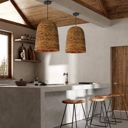 Kitchen Island Chandelier Hand-woven Rattan Pendant Lampshade-[Modern pendant lighting for bedroom and living space]-Demolights UK
